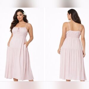 Nwt The Drop Tavia Tie-Front Tiered Maxi Dress Boho Spaghetti Straps